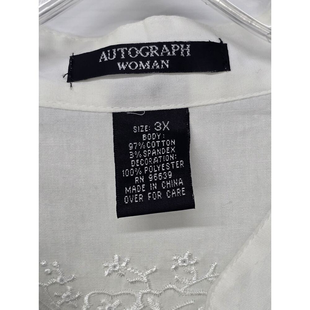 Autograph Woman Boho Embroidered Ribbon Detail Collarless Button Up Blouse SZ 3X - Picture 5 of 6